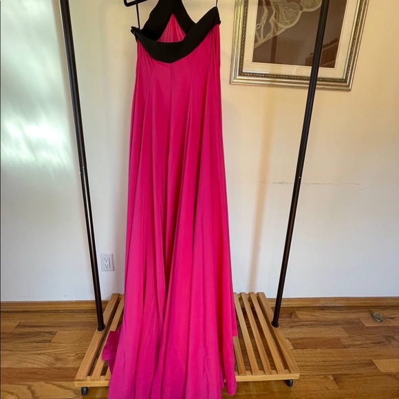 💕 AQ/AQ Opium Halter Cross Neck Cerise Pink High Low Asymmetric Prom Maxi Dress - Picture 6 of 13